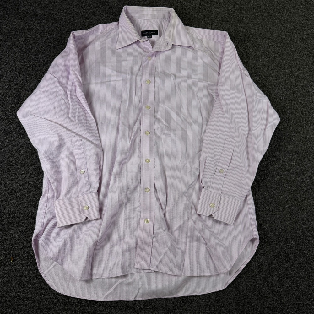 Robert Talbott Dress Shirt Mens 16.5-33 Purple White Stripe Button Down EUC